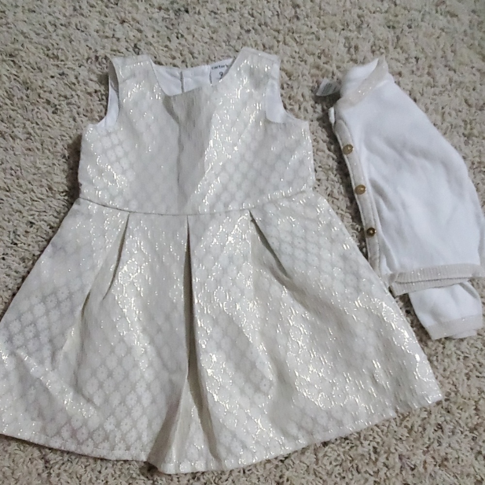Baby girl gold holiday dress with sweater